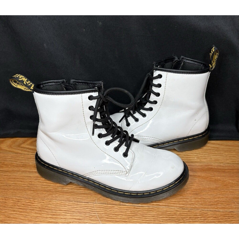 Dr Martens White Leather Combat Boots 1460 J Mens Size 4 Womens 5 Side Zip